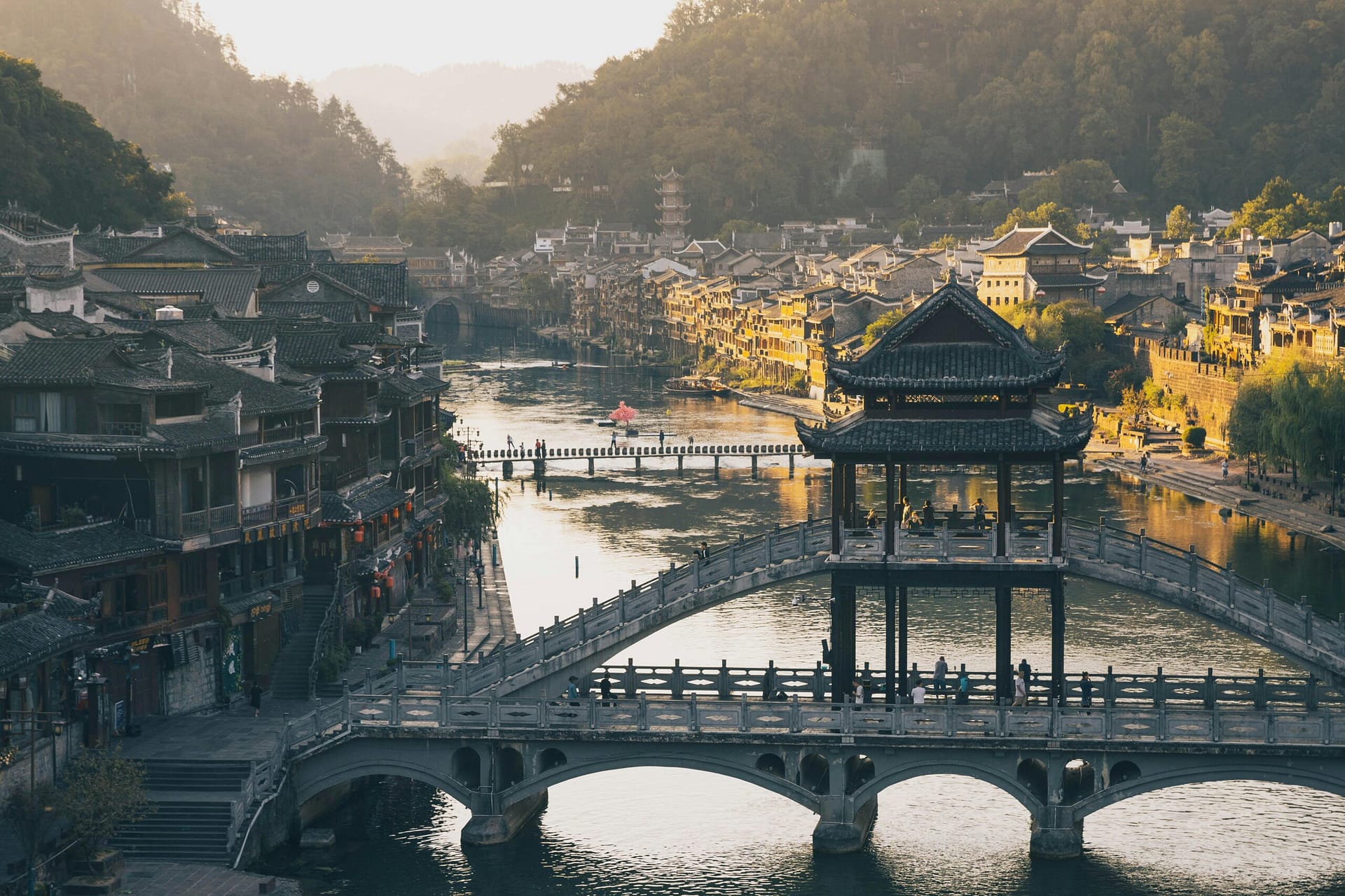 Fenghuang Ancient Town, Hunan province, China — river and traditional architecture